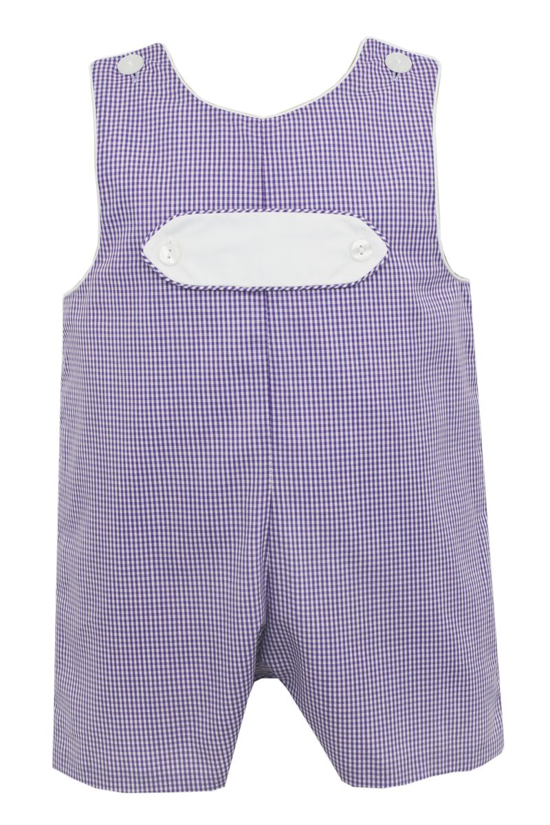 Purple Gingham Boy Short Jon Jon with White Tab