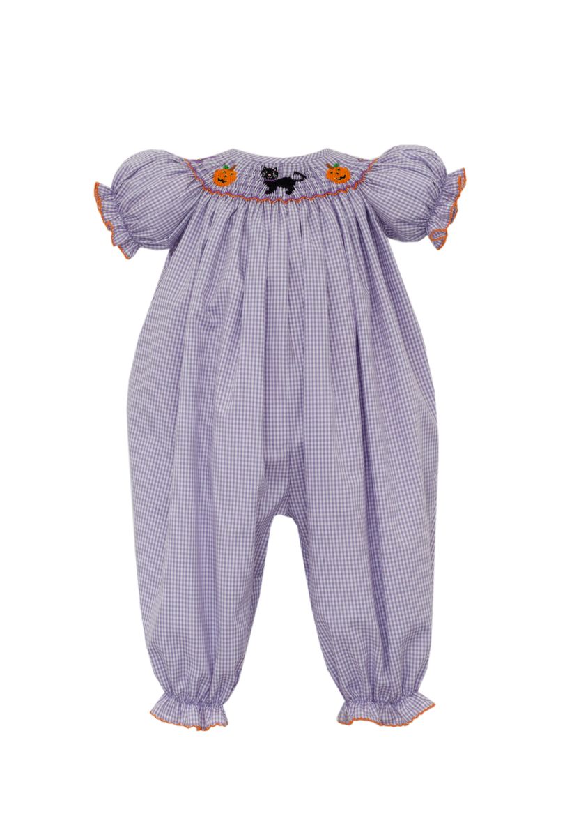 Halloween Girl Purple Gingham Long Bishop Bubble S/S