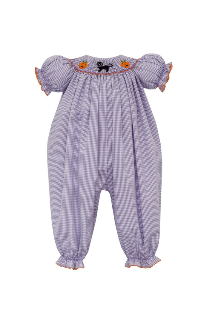 Halloween Girl Purple Gingham Long Bishop Bubble S/S