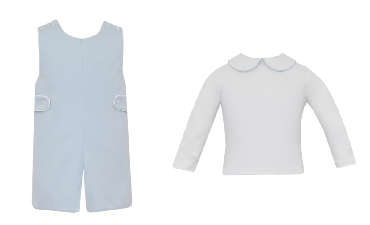 Light Blue knit boy's short jon jon with long sleeve shirt