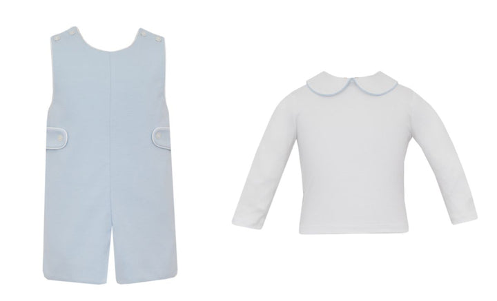 Light Blue knit boy's short jon jon with long sleeve shirt