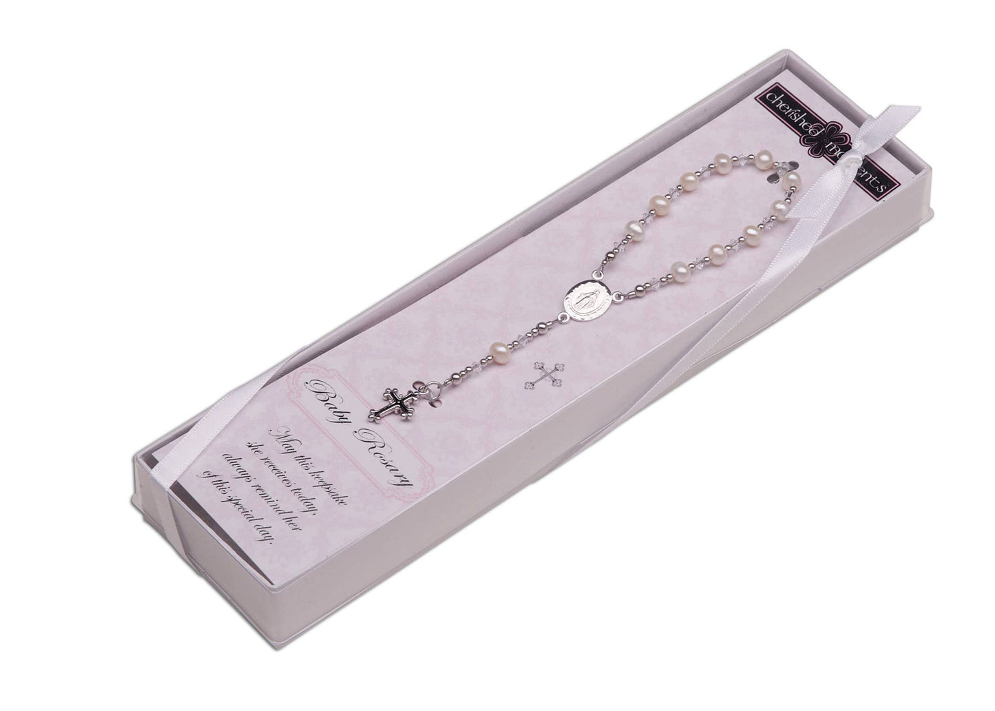 Gold-Plated Sterling Silver White Baby Rosary Baptism Gift