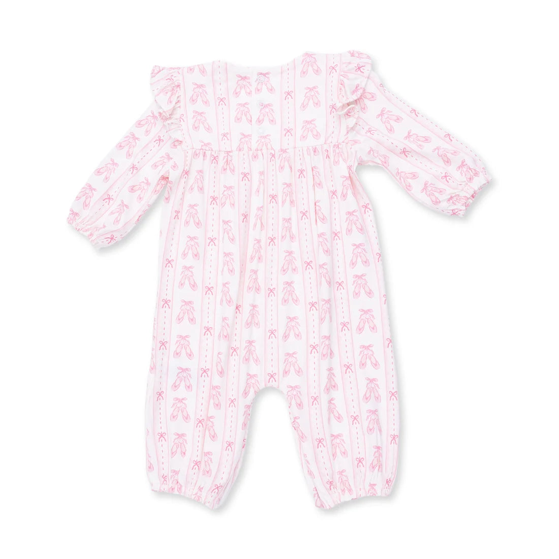 Ballet Shoes Ribbon Stripe Ruffle Sleeve Snap Romper