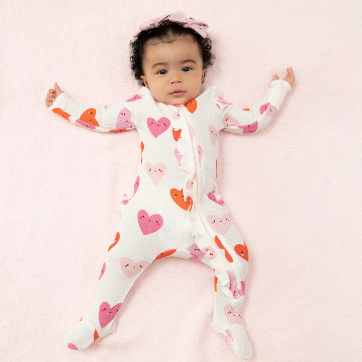 Happy Hearts 2 Way Ruffle Zipper Footie