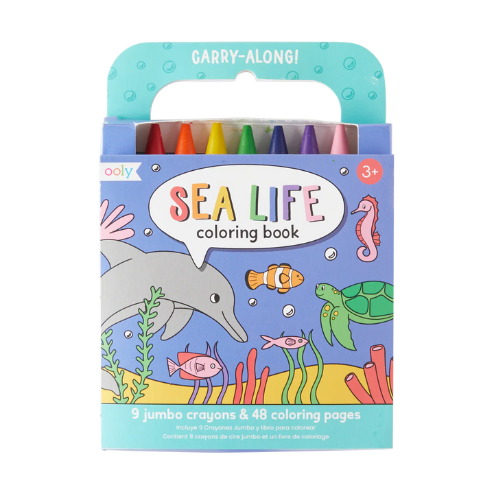 Carry Along! Coloring Book and Crayon Set - Sea Life - Set of 9 Crayons