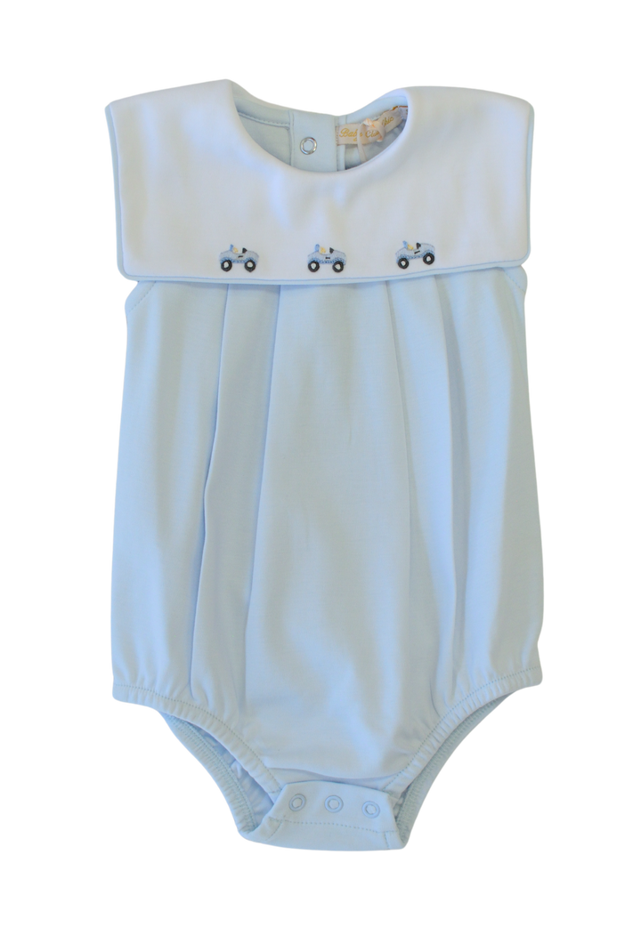 Cars Light Blue Bib Bubble with Embroidery