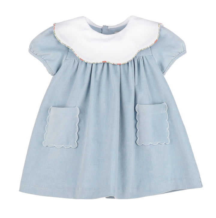Vintage Cords Scallop Dress, Blue