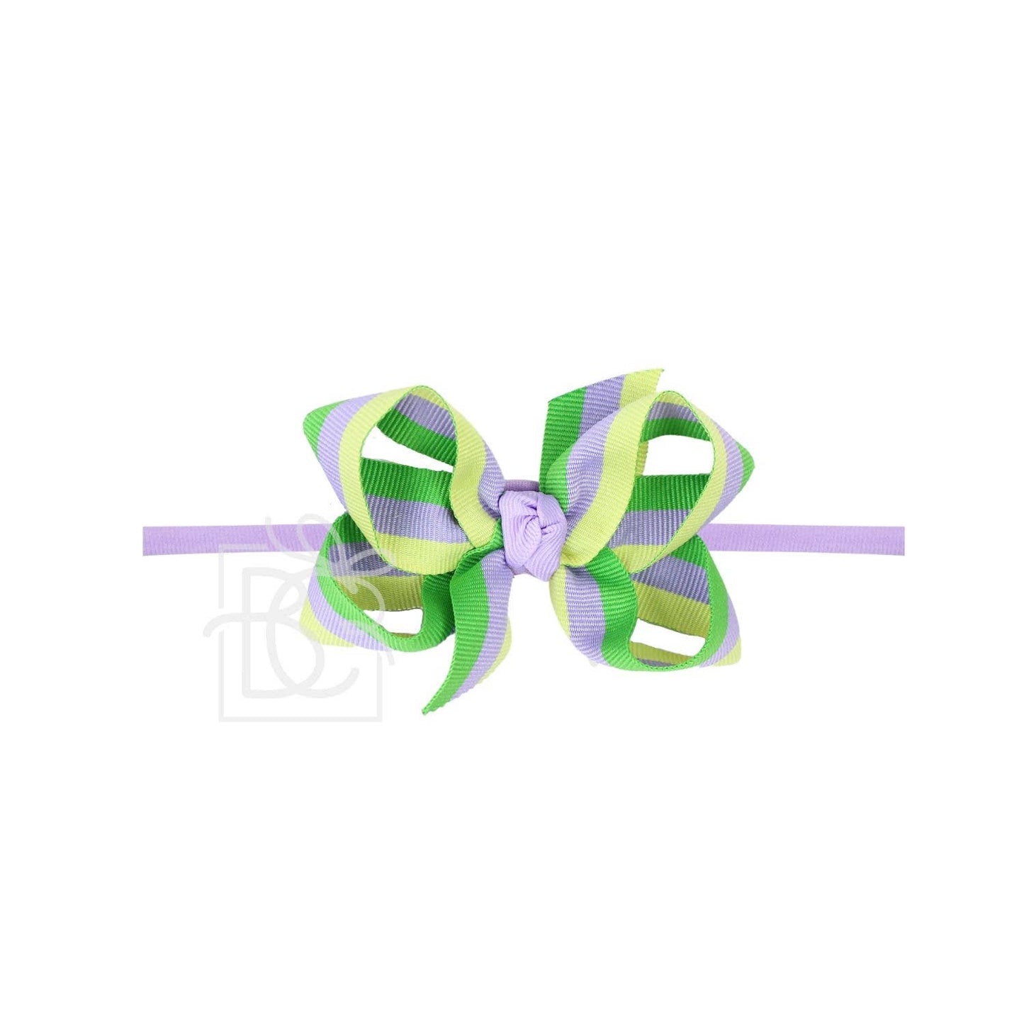 1/4" Headband w/ Mardi Gras Pastel Stripe Bow