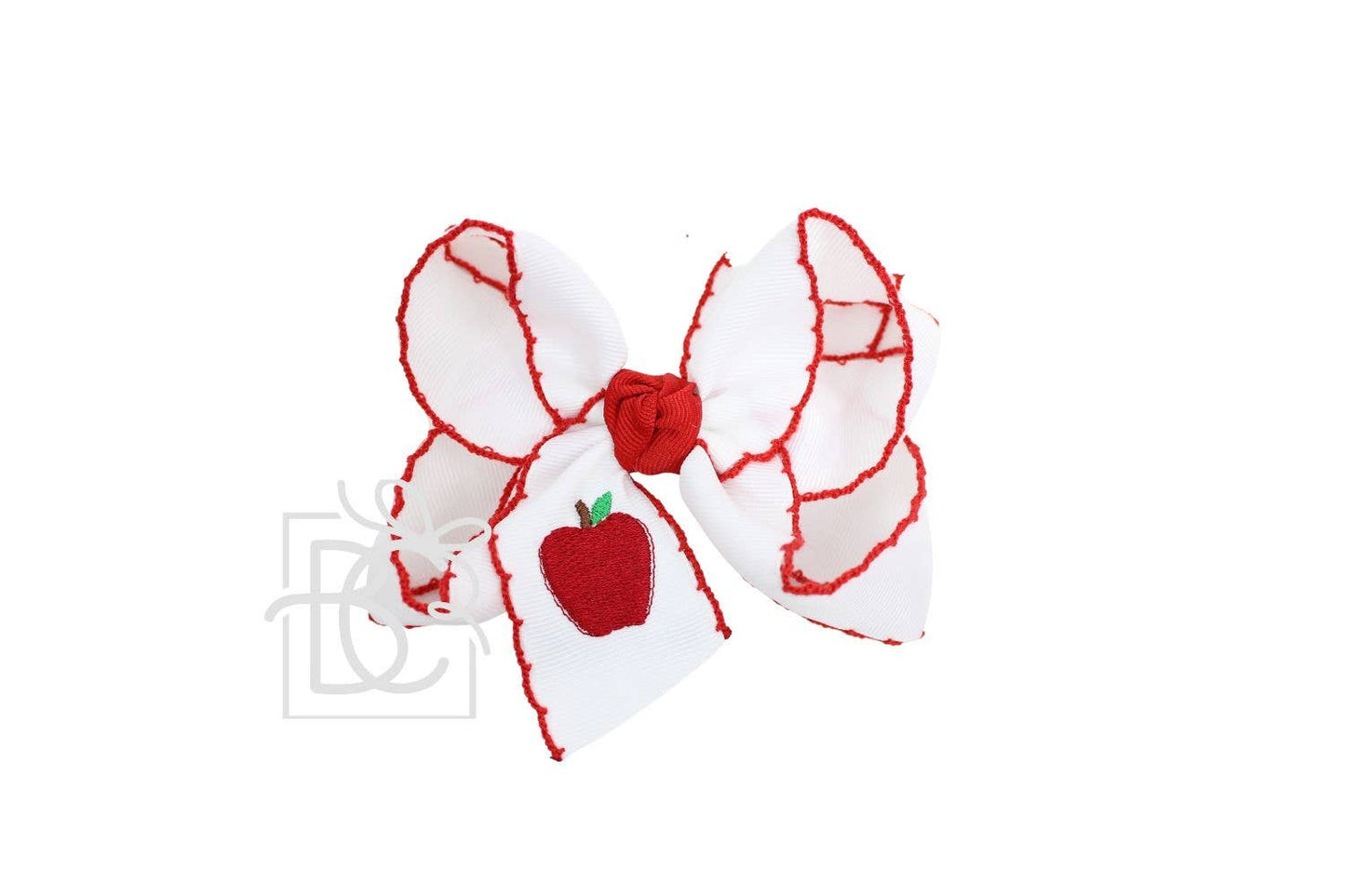 Embroidered Apple on Crochet Edge Bow