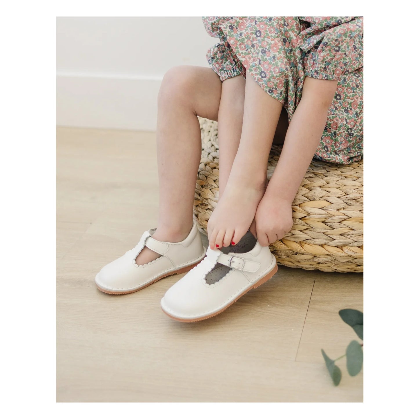 Selina Scalloped T-Strap Mary Jane White