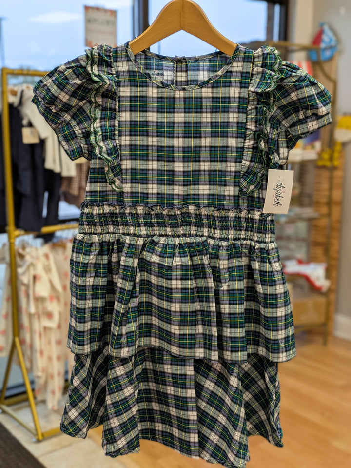 Tiered Plaid Dress, Green Christmas BE