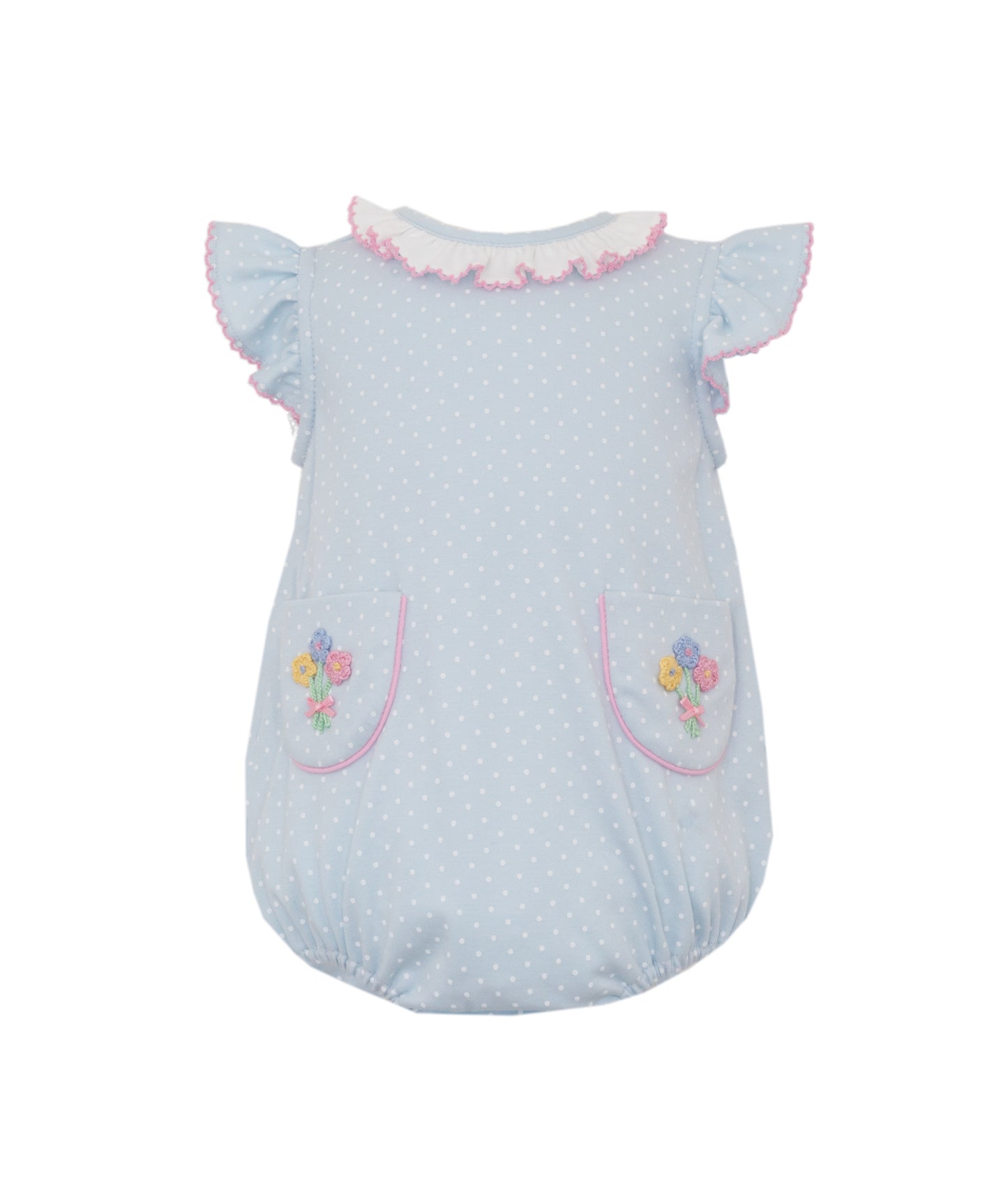 Spring Flowers - Light Blue & White Polka Dot Knit Girl's Bubble