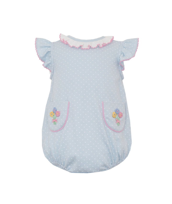 Spring Flowers - Light Blue & White Polka Dot Knit Girl's Bubble