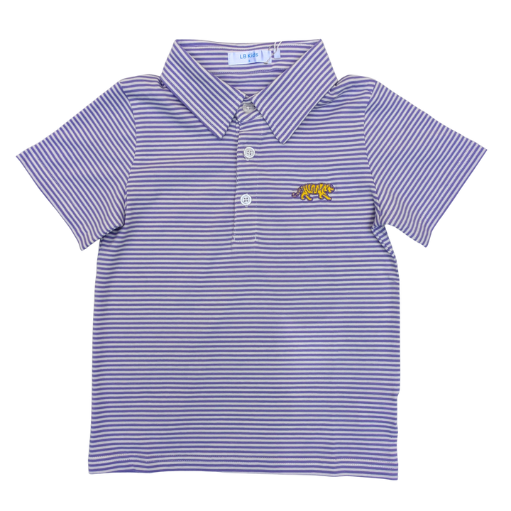 Purple Stripe Tiger Embroidery Short Sleeve Polo