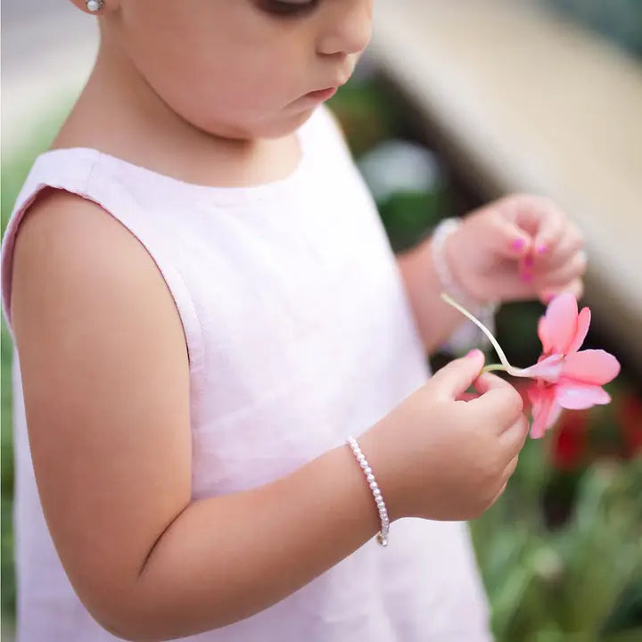 Girls Sterling Silver Dainty Pearl Baby & Child's Bracelet