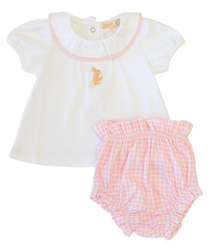 Little Hop - Girl White Tee and Printed Diaper Cover Set