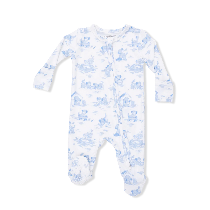 Puppy Toile Blue- 2 Way Zipper Footie