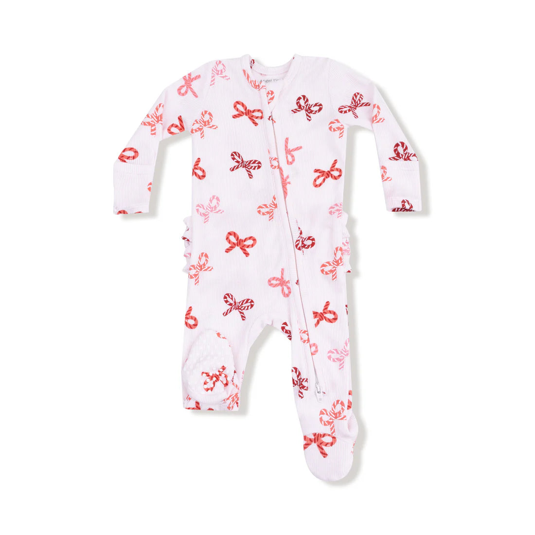 Candy Cane Bows - 2 Way Zipper Ruffle Back Footie