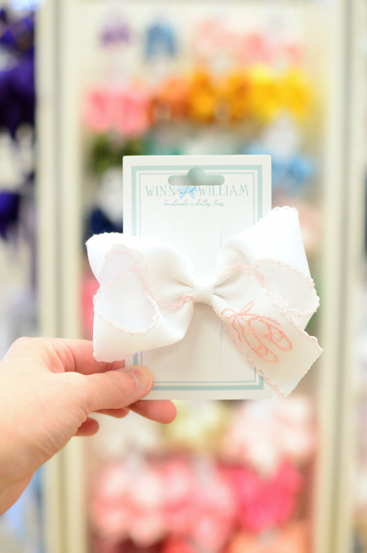 Medium White on Clip - Pink Moonstitch Ballet Slipper