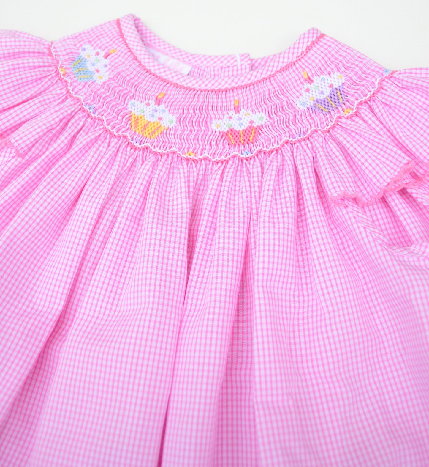 Cupcakes - Pink Check Angel Wing Bishop Dress