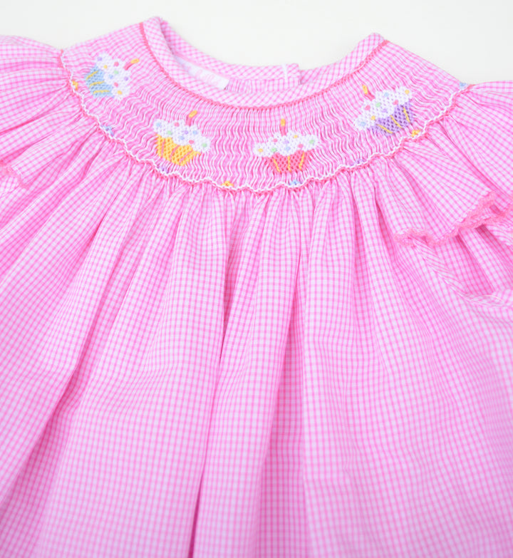 Cupcakes - Pink Check Angel Wing Bishop Dress