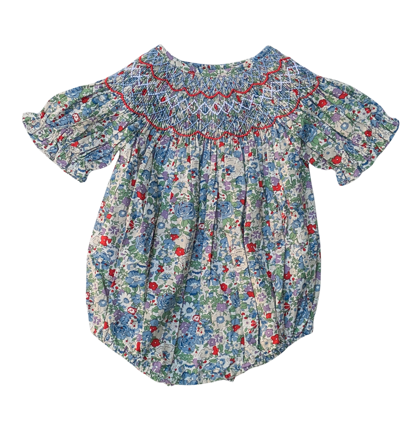 Megan Blue Floral Smocked Bubble