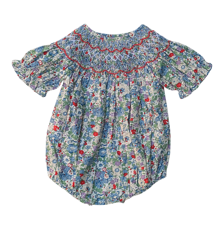 Megan Blue Floral Smocked Bubble