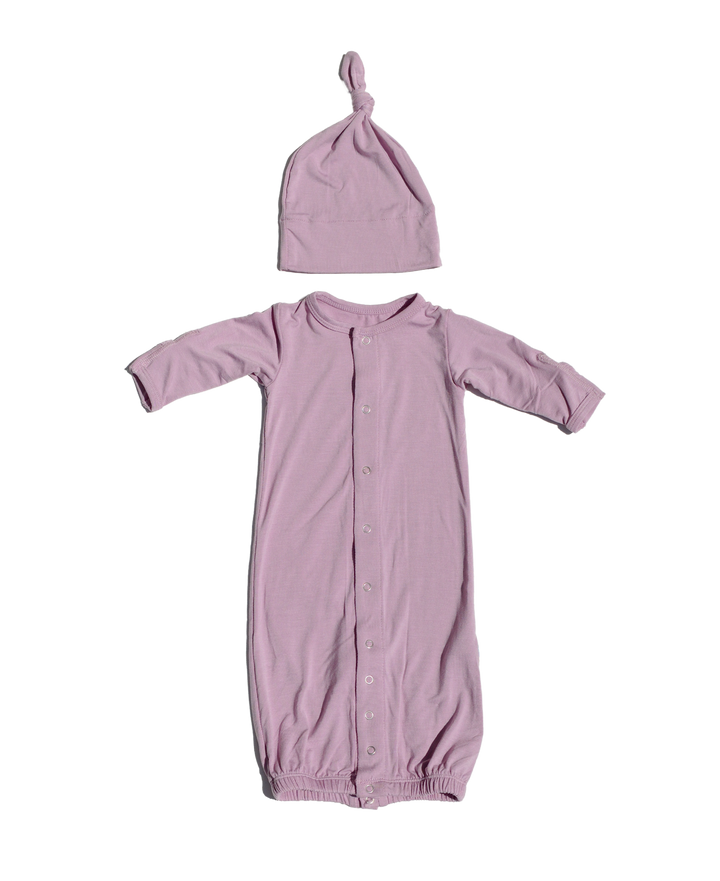 Layette Gown Converter & Single Knot Hat Set in Sweet Pea