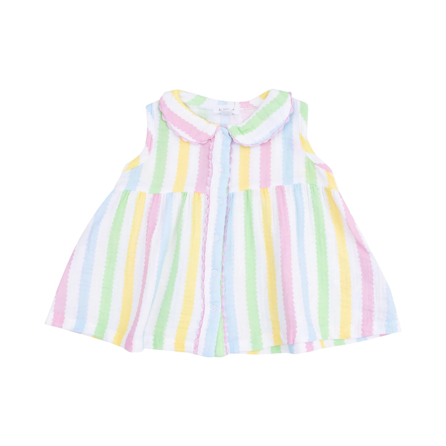 The Jill- Peter Pan Button Front Dress with Ric Rac Trim and Diaper Cover - Ric Rac Stripe