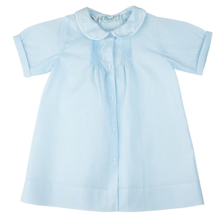 Boys Embroidered Collar Folded Daygown - Blue
