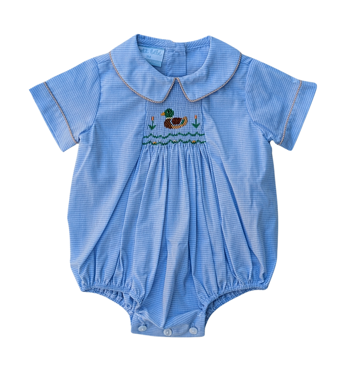 Mallard Duck Boy's Light Blue Microcheck Bubble