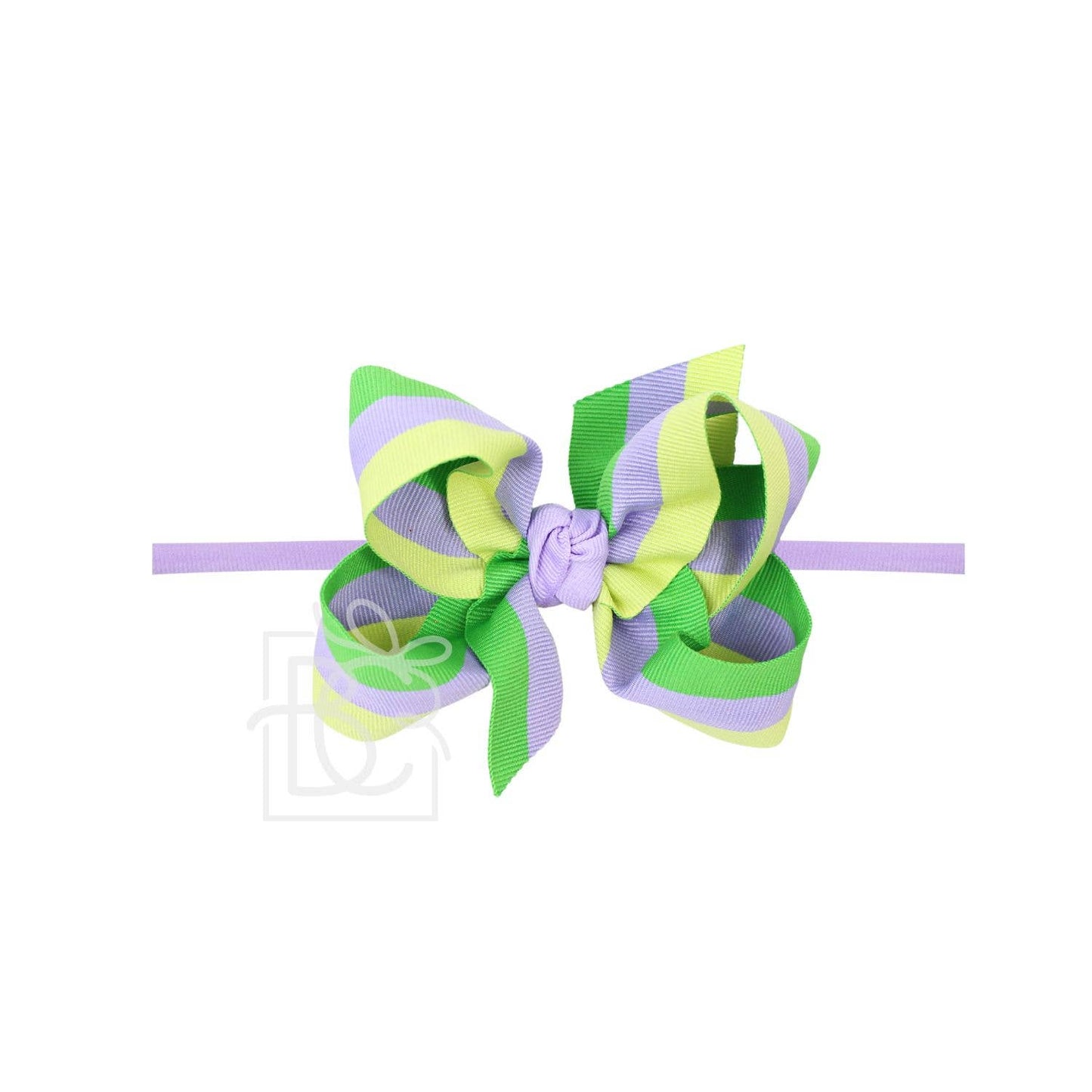 1/4" Headband w/ Mardi Gras Pastel Stripe Bow