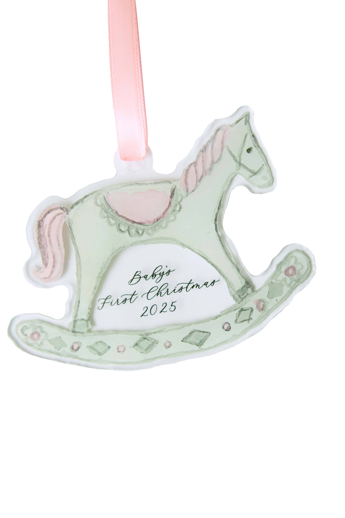 Pink-Baby’s First Christmas 2025 Rocking Horse Ornament