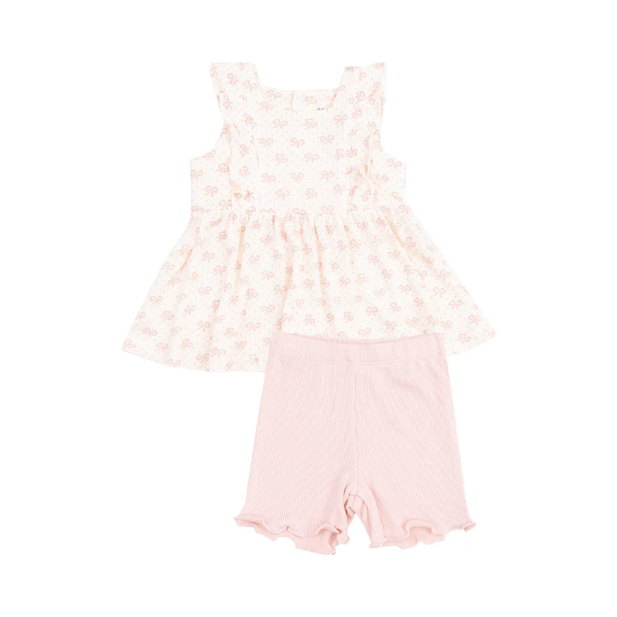Square Neck Ruffle Tank and Bike Short - Vintage Mini Bows