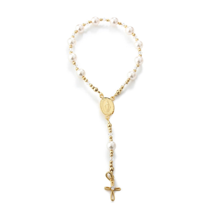 Gold-Plated Sterling Silver White Baby Rosary Baptism Gift