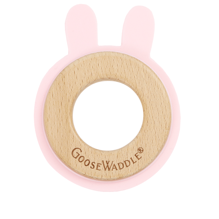 Animal Teether Wooden + Silicone (bunny, pink)