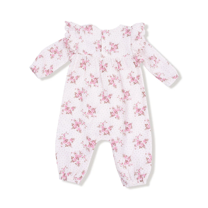 Belle Rosette Dot - L/S Petal Ruffle Romper