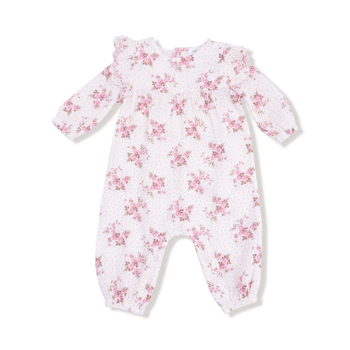 Belle Rosette Dot - L/S Petal Ruffle Romper