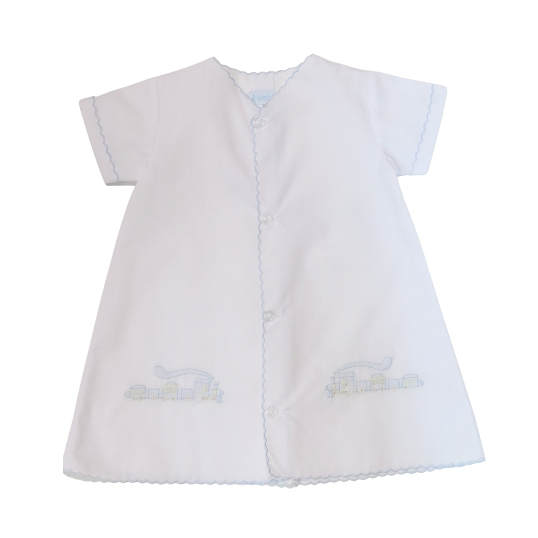 White Daygown with Blue Scallop & Train