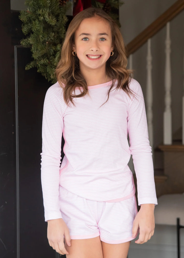 Basics Long Sleeve/Short Lounge Set - Pink Stripe