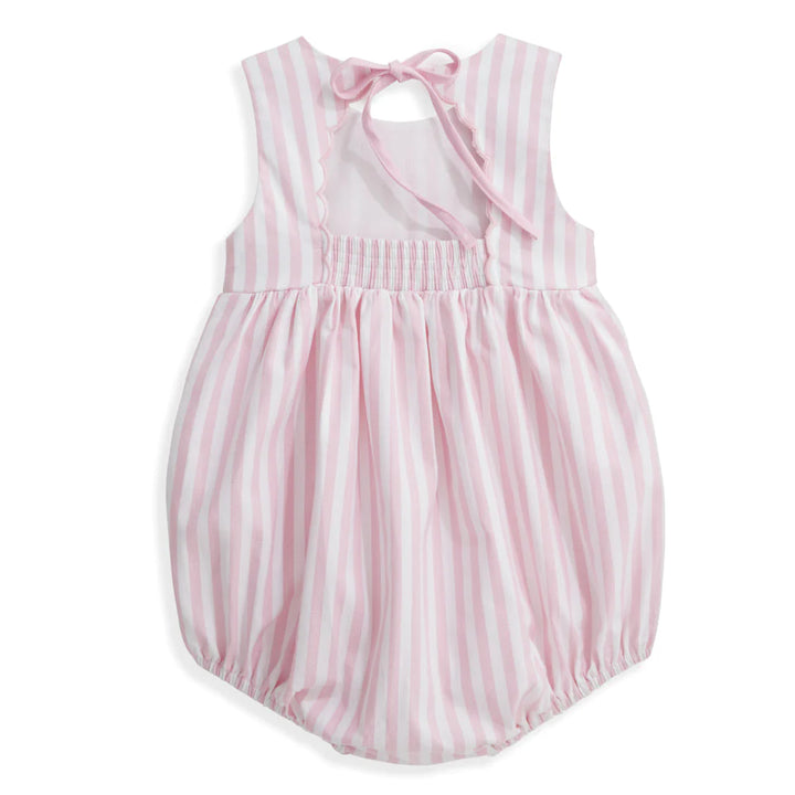Scalloped Shelby Bubble- Pink Wide Oxford Stripe