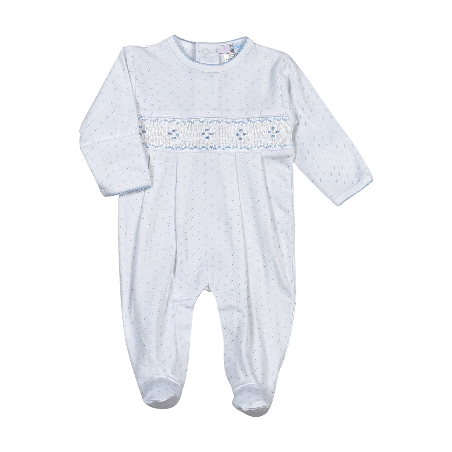 Tim Blue Dots Hand Smocked Pima Footie