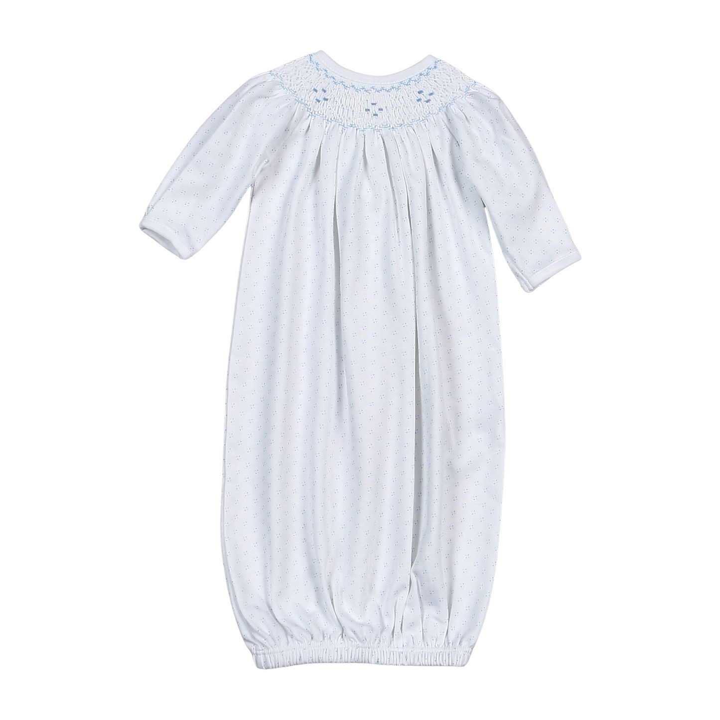 Tim Blue Dots Hand Smocked Bishop Pima Gown