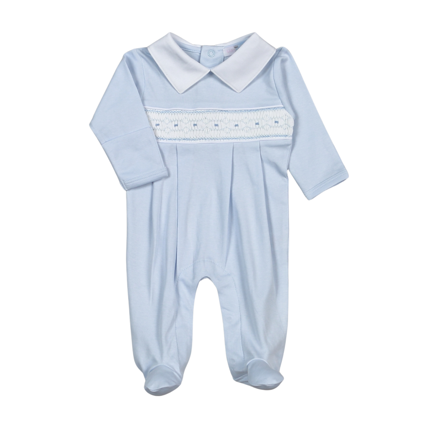 Tim Blue Hand Smocked Pima Footie