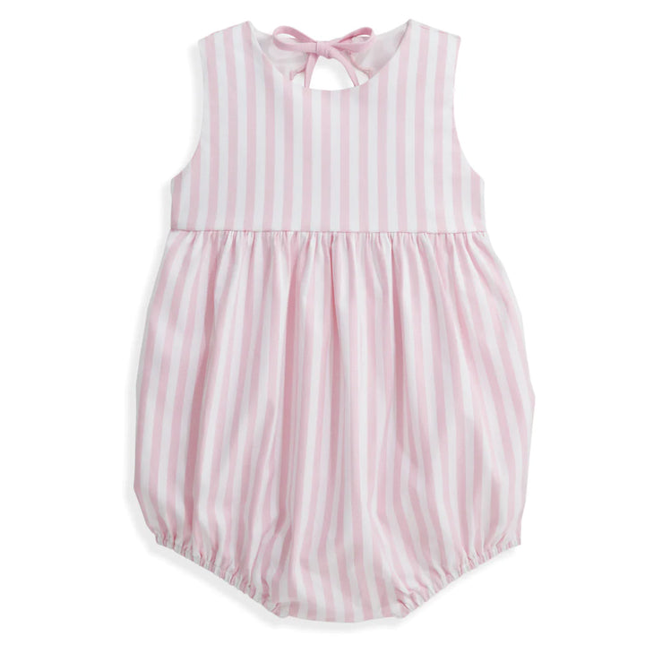 Scalloped Shelby Bubble- Pink Wide Oxford Stripe