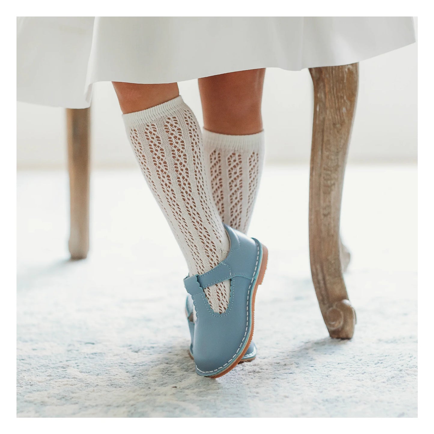 Selina Scalloped T-Strap Mary Jane Dusty Blue