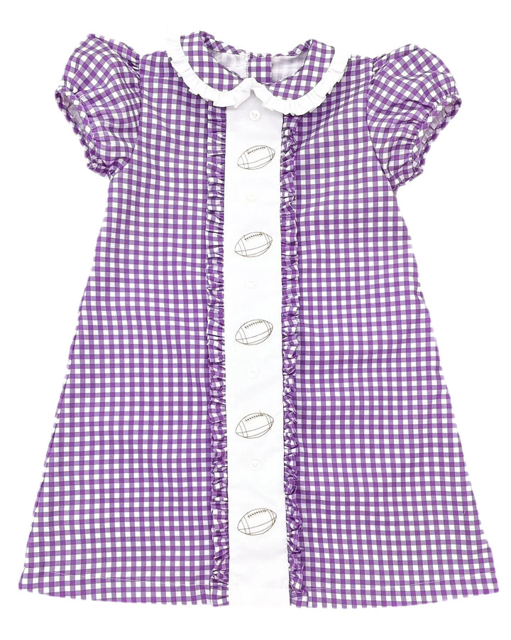 Clare Dress, Purple Gingham w/ Footballs - Game On