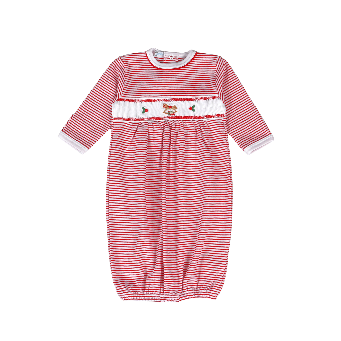 Red Christmas Rocking Horse Hand Smocked Pima gown