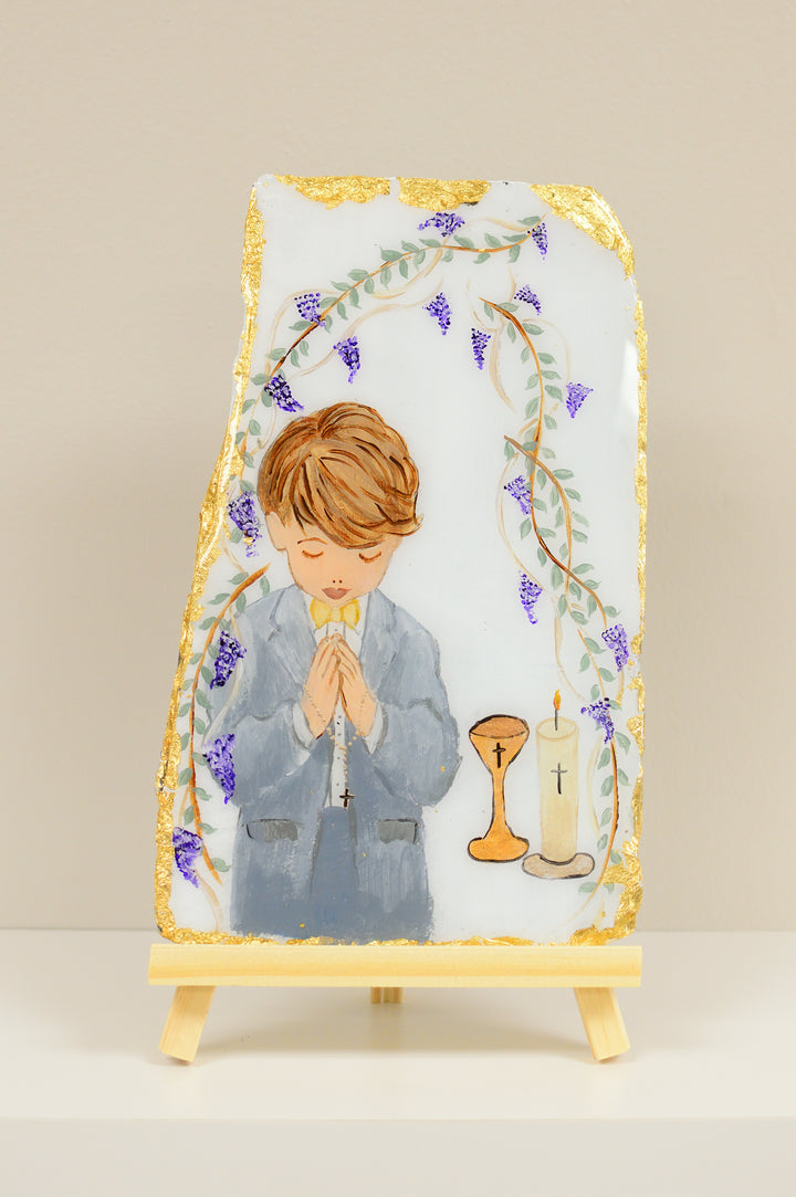 6" x 10" Boy First Communion on Slate - Brunet