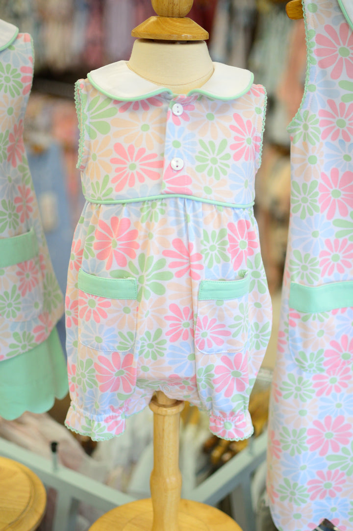 Retro Flower Girl's Romper